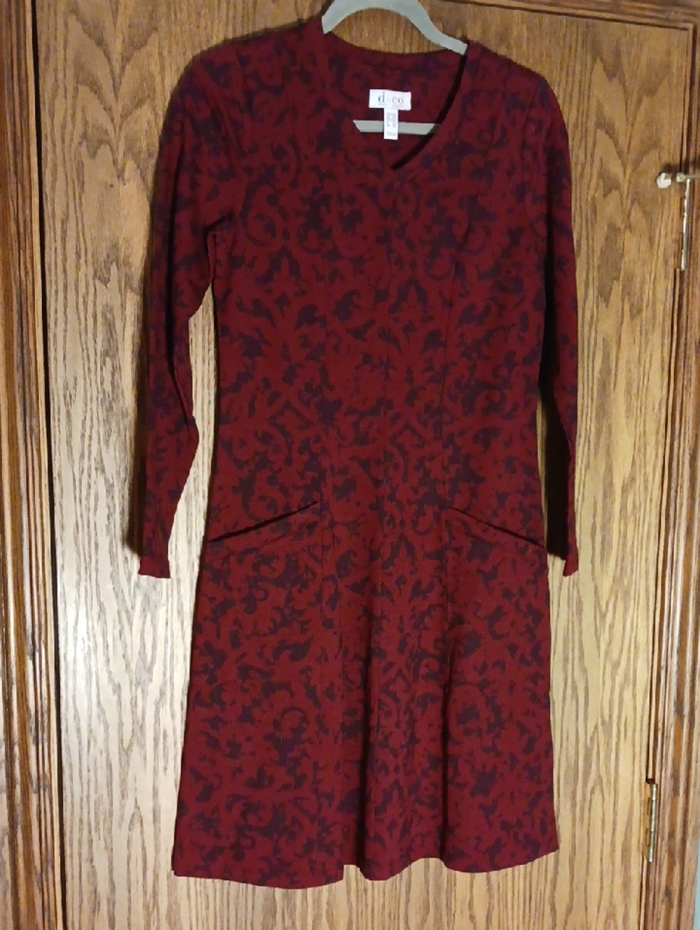 Women's D & Co. Denim and Company V Neck Long Sleeve Pullover Knit Dress